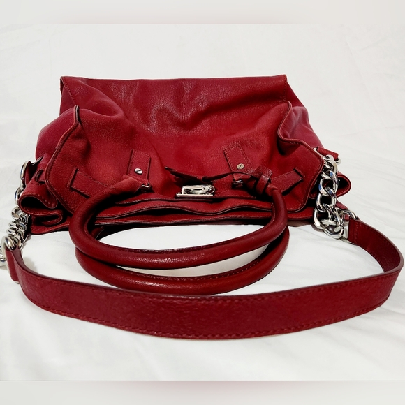 Michael Kors MK Large Hamilton - Red - Leather Bag with Silver Trim Nice - Picture 10 of 12